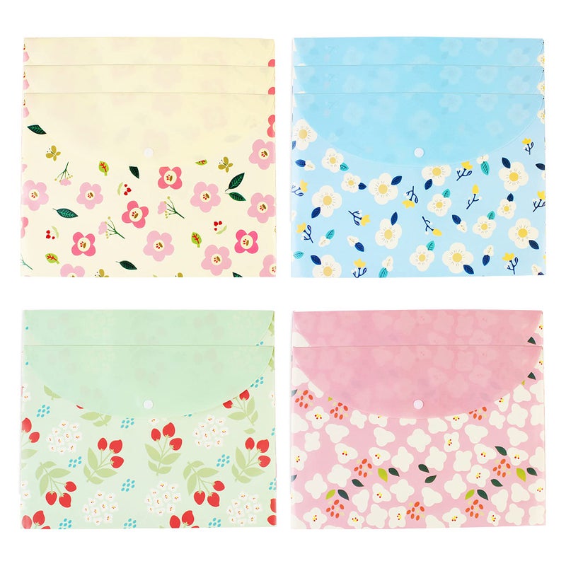 Tongcloud 10 pcs Style Floral Printed A4 Paper Document File Folder Poly Envelopes Document Organizer Booklet File Paper Folders with Snap Button 4 Color (4 Color, A4) - Image 3